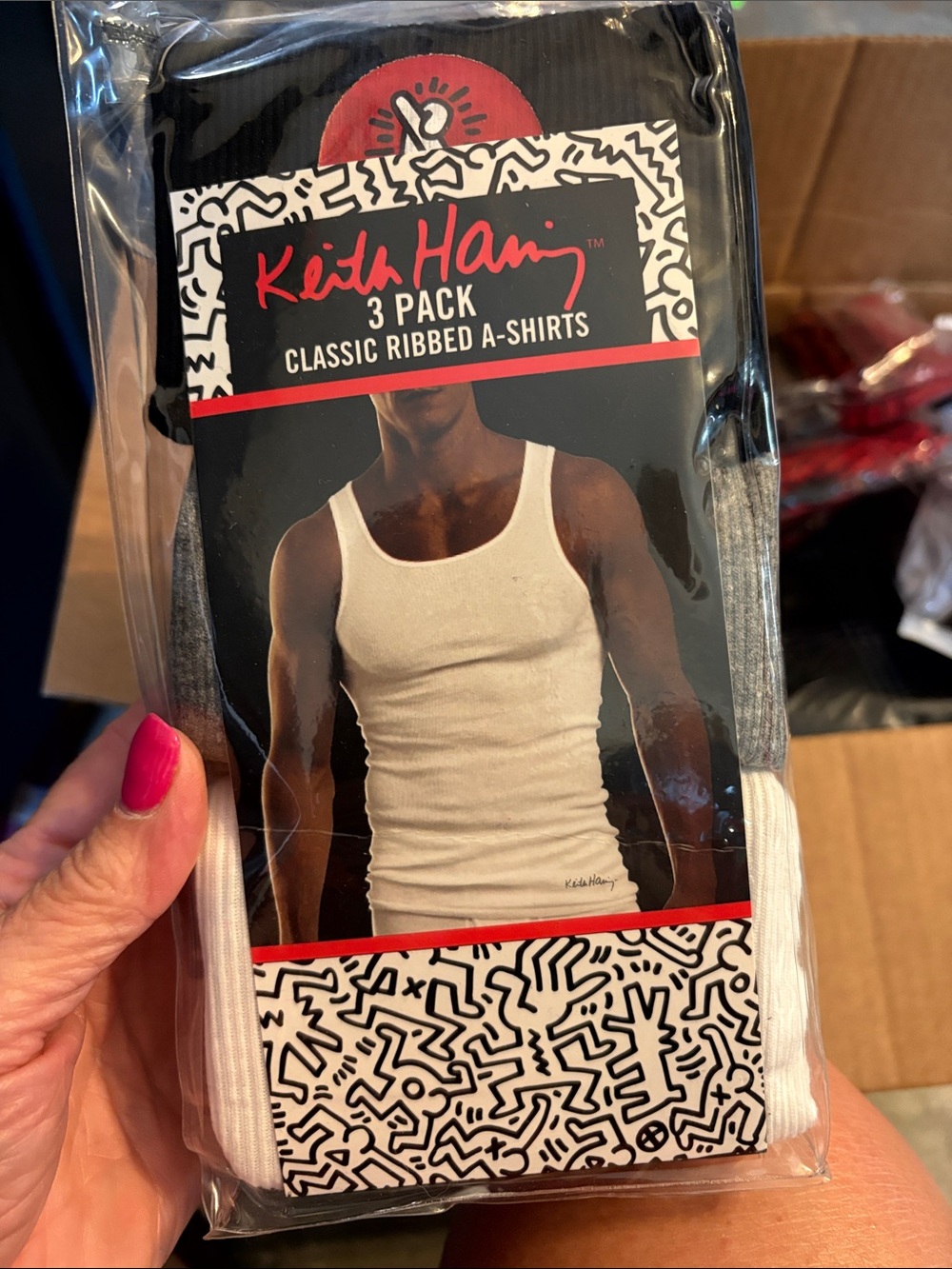 Keith Haring Men’s Classic Ribbed Tank Top 3-Pack - White, Gray, Black